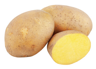 Closeup of potatoes with cut isolated on transparent background