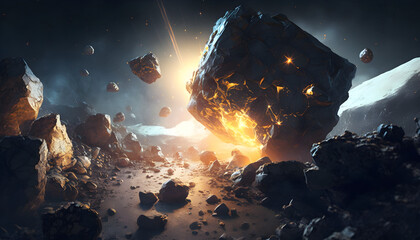 Space catastrophe. Collision of an asteroid with a planet