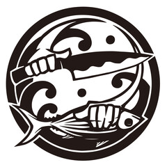 家紋風デザイン / カツオを捌く