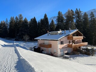 Swiss alpine holiday homes, mountain villas and holiday apartments in the winter ambience of the tourist resorts of Valbella and Lenzerheide in the Swiss Alps - Canton of Grisons, Switzerland (Schweiz