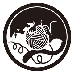 家紋風デザイン / 猫と毛糸