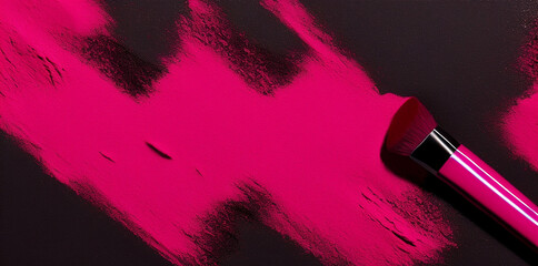 Smears of pink powder on a dark background, banner large size. Created with generative AI