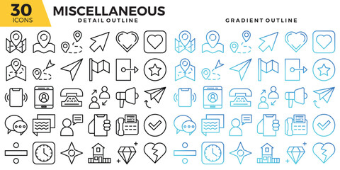 Miscellaneous outline icons set. The collections include for web design,app design, software design, presentations,marketing/communications,ui design and other.