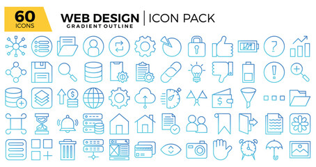 Web design gradient outline icons set.