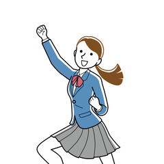 ガッツポーズをしてジャンプする女子高生