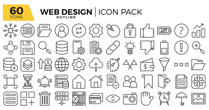 Web design (outline) icons set.
The collections include for web design,app design, software design, presentations,marketing/communications,ui design and other.