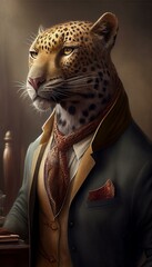 An adventurous portrait of a leopard-headed entrepreneur, always seeking new opportunities and unafraid to take risks. Generative AI