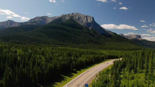 Aerial view of Jasper Provincial Park Rocky Mountains evergreen forests Alberta Canada