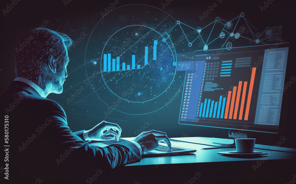 Poster analyst analyzing data and producing reports for executives and strategic choices on company analyti