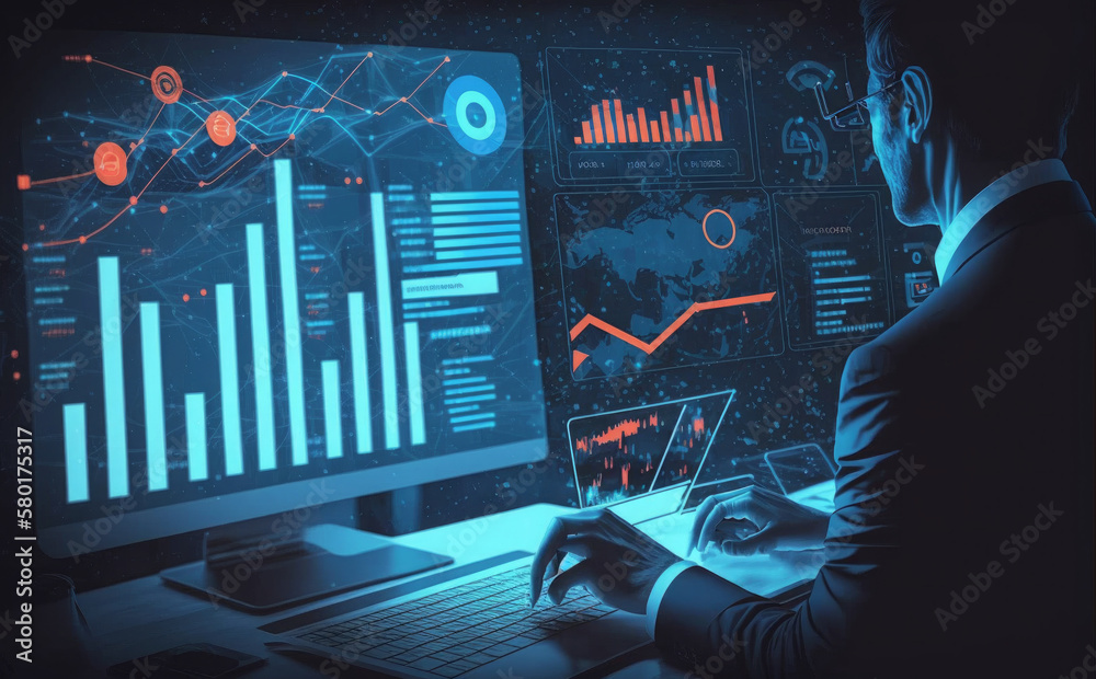 Poster analyst analyzing data and producing reports for executives and strategic choices on company analyti