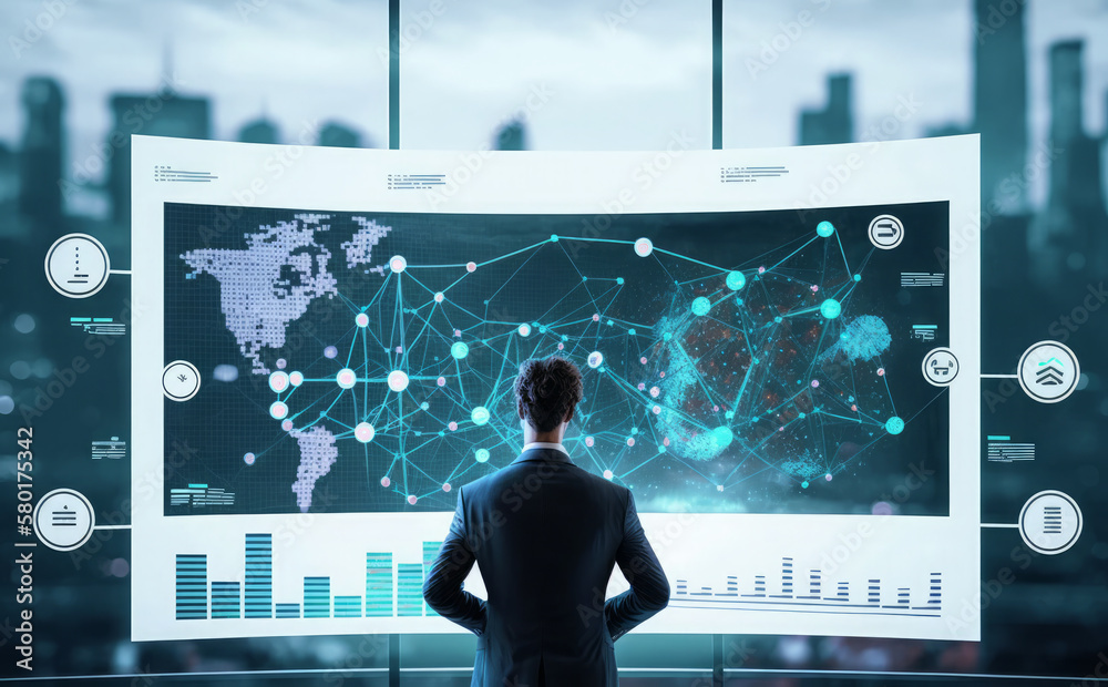 Aufkleber scientists using big data analytics visualization technology and information structure analysis on a