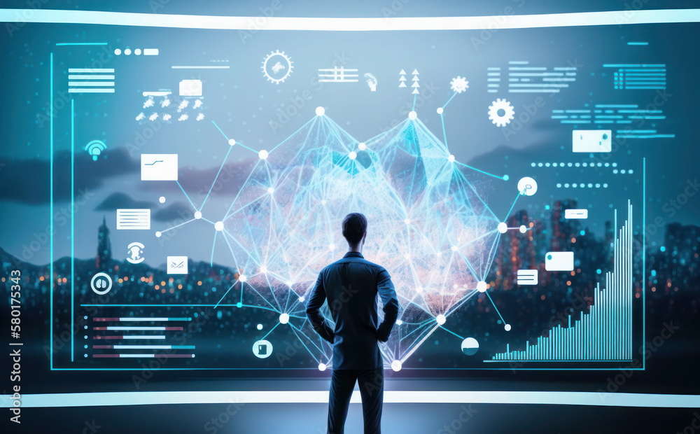 Aufkleber scientists using big data analytics visualization technology and information structure analysis on a