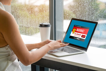 Virus warning alert on computer screen detected modish cyber threat , hacker, computer virus and malware