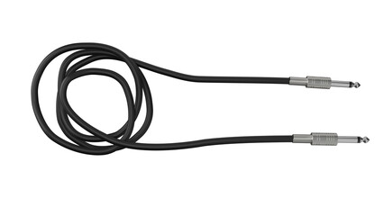 Silver guitar audio jack with black cable isolated on transparent background. Musical concept. 3D render