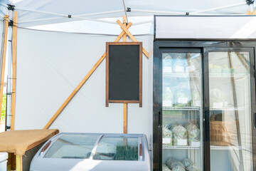Self checkout or self service farm organic produce vegetable business model in Toronto city. Fridge...