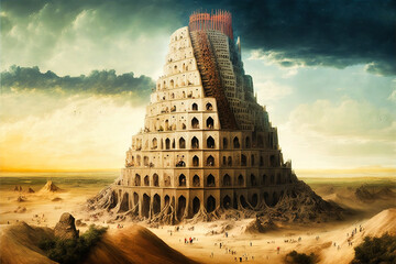 The Tower of Babel, in the style of Bruegel - generative ai - obrazy, fototapety, plakaty