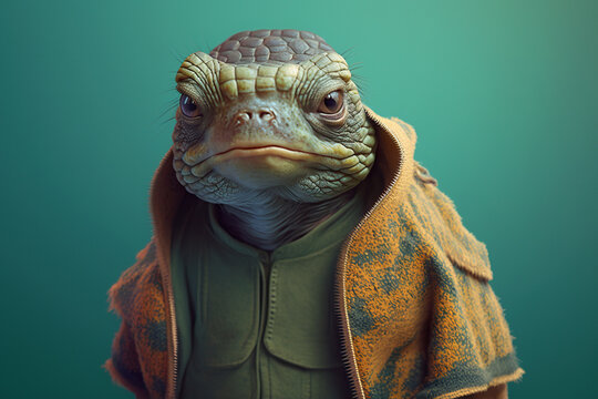 Studio portrait of a very angry furious turtle , concept of Animal behavior and Emotion expression, created with Generative AI technology