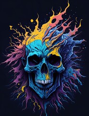 Skull in colorful splashes on black