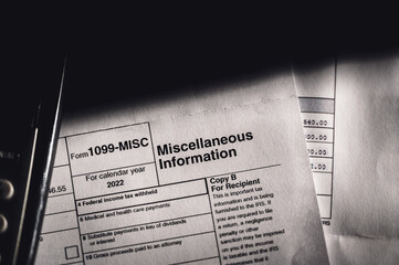 IRS 1099Tax Form for documenting miscellaneous information and income.