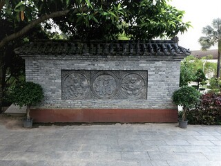 A Wall with Chinese word 'Fu' that represents good fortune, blessing or happiness. 