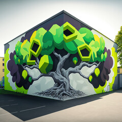 3d render of a building with tree on it