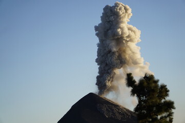 Smoking Volcan Fuego in Guatemala, view from Volcan Acatenango
