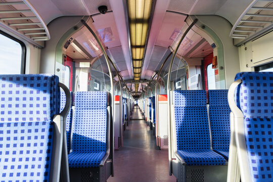 inside view with empty seats of a train