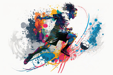 Fototapeta na wymiar Colorful action image of soccer player running with a ball created with Generative AI technology