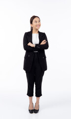 Portrait beautiful businesswoman in suit with arms crossed standing isolated on white background, young asian business woman is manager or executive smile with confident is positive and success.
