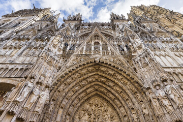 main portal of the Rouen Cathedral in Rouen, France