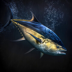  A beautiful photograph capturing the grace and power of a tuna fish in motion, Ai