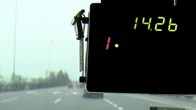 Closeup View of a Taximeter In Car in Buenos Aires, Argentina. 4K Resolution.