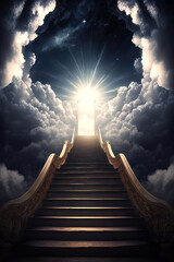 Obraz premium Stairway Leading Up To Heavenly Sky Toward The Light,ai