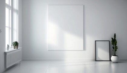Fototapeta na wymiar White frames for custom designs. square frames. Rectangular frames. Frames in minimalist spaces. Unpainted frames on brick walls and unpainted pictures on pastel walls. Generated by AI.