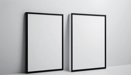 White frames for custom designs. square frames. Rectangular frames. Frames in minimalist spaces. Unpainted frames on brick walls and unpainted pictures on pastel walls. Generated by AI.