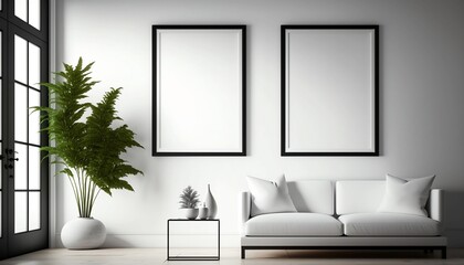 Naklejka na ściany i meble White frames for custom designs. square frames. Rectangular frames. Frames in minimalist spaces. Unpainted frames on brick walls and unpainted pictures on pastel walls. Generated by AI.