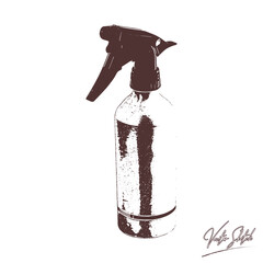spray bottle hand drawing vintage engraving illustration on white background