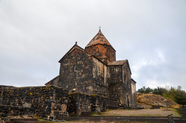 Fototapeta na wymiar Medieval orthodox Sevanavank monastery located on the shore of lake Sevan, Armenia