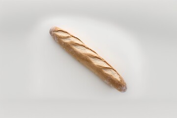 top view of a freshly cooked baguette isolated on a white backdrop. Generative AI