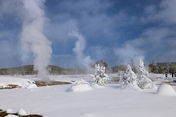 Geysers and Hot Springs Winter at Yellowstone National Par Wyoming and Montana