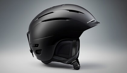 Fototapeta premium A sleek black ski helmet on a white background. The lighting is crisp and bright, emphasizing the helmet's advanced features and sleek design. generative ai