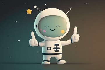 Fototapeta premium Peace animation with a cute astronaut. Isolated space technology symbol idea. cartoonishly flat. Generative AI