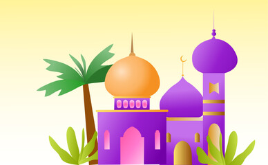 Islamic Cartoon With Mosque and beautiful plant