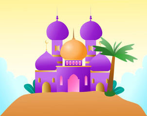 Islamic Cartoon With Mosque and beautiful plant