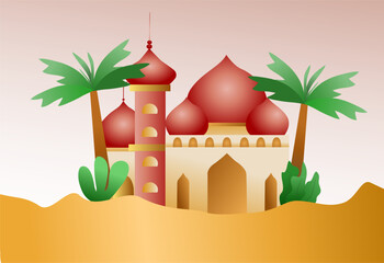 Islamic Cartoon With Mosque and beautiful plant