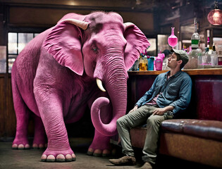 A drunk man facing a pink elephant - generative ai