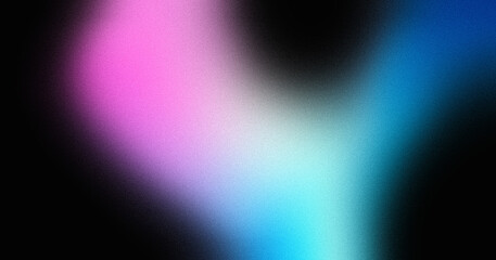 Pink blue abstract gradient on black background, copy space, noise grainy texture effect, wide banner size