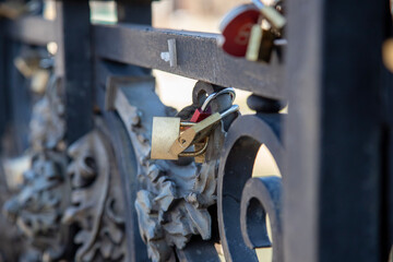 Padlocks on the bridge in the city of love