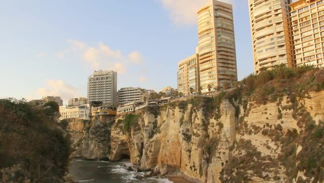 Beautiful view of the Pigeon Rocks on the promenade in the center of Beirut, Lebanon