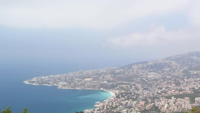 Beautiful view of the resort town of Jounieh from Mount Harisa, Lebanon